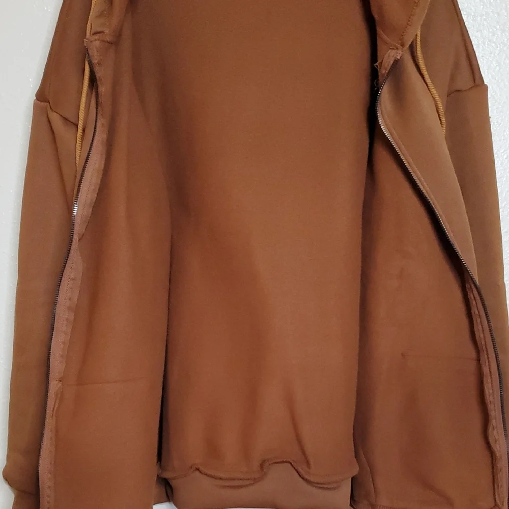 Women's Brown Zip-Up Hoodie Sweatshirt Cabincore Women's Large - Picture 4 of 8